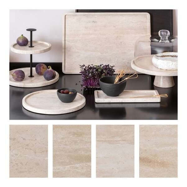 Manufacture Travertine Footed serving platter - Image 3