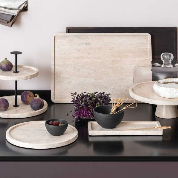 Manufacture Travertine Footed serving platter - Image 2