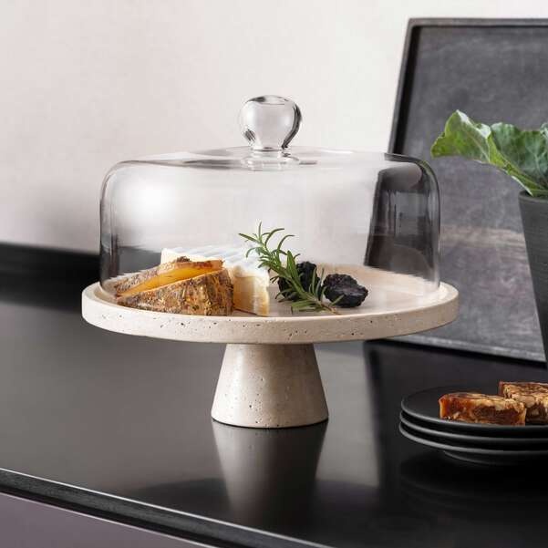 Manufacture Travertine Footed serving platter - Image 4
